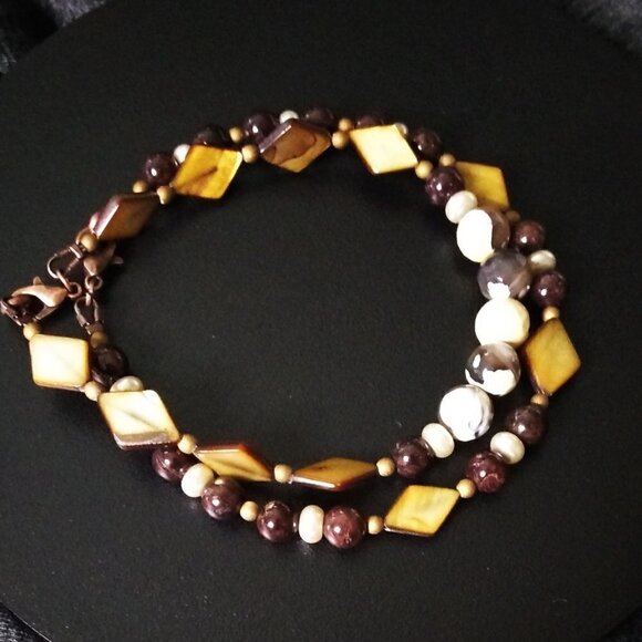 2 Bracelets! Neutral Color Scheme! Semi Precious Beads! Classy & Chic + Elegant! - Picture 3 of 13